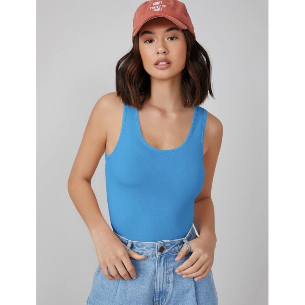 Bright Blue Casual Everyday Tank Top Sleeveless Stretch Fitted Scoop Neck M 6